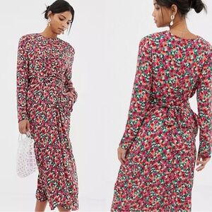 GHOSPELL Floral Long Sleeve Midi Dress